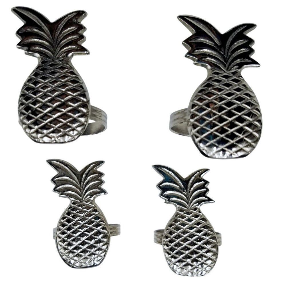 Pineapple Welcome Napkin Rings Silver Set of 4 New Home Housewarming Gift
